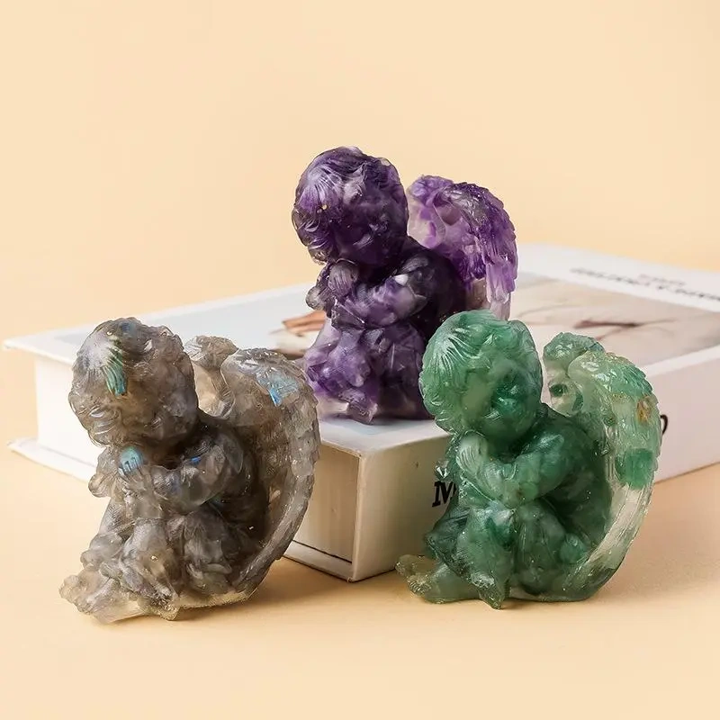 MYR1699--Natural crystal resin crushed stone seated angel