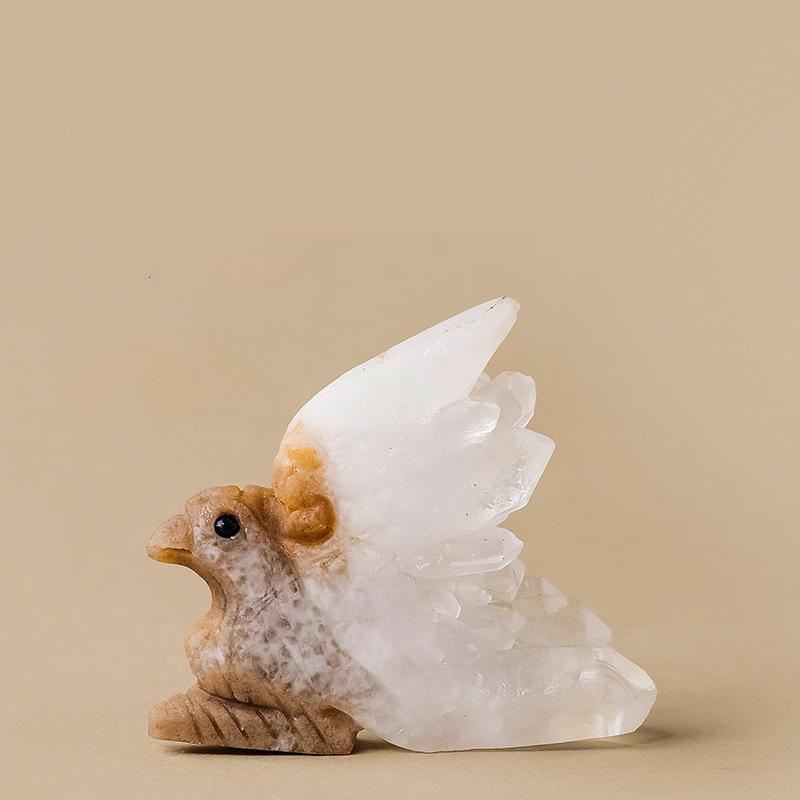 Natural clear quartz crystal cluster bird ornament