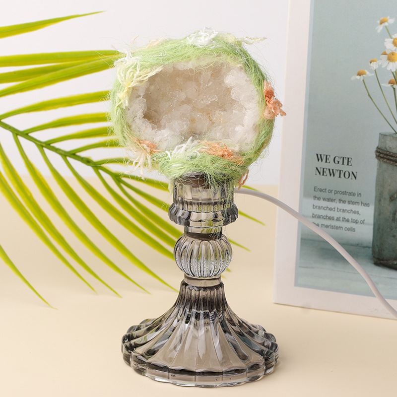 Crystal Cluster Colorful Light Ornament with Retro Glass Base Night Light