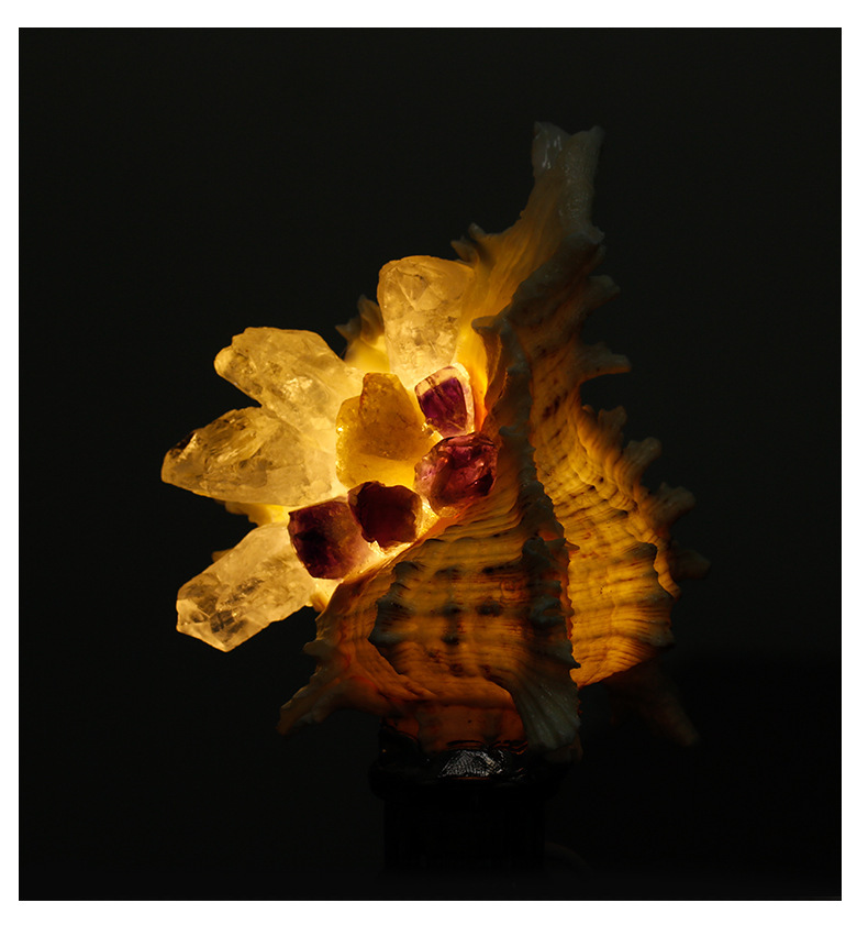 Crystal Cluster Colorful Light Ornament with Retro Glass Base Night Light