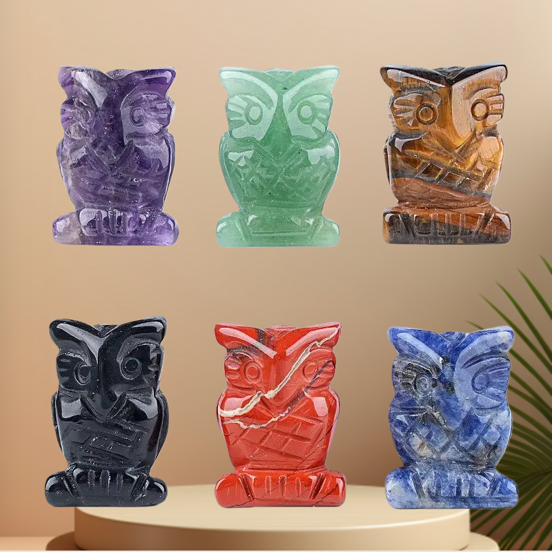 1-inch Natural Stone Crystal Owl Ornament