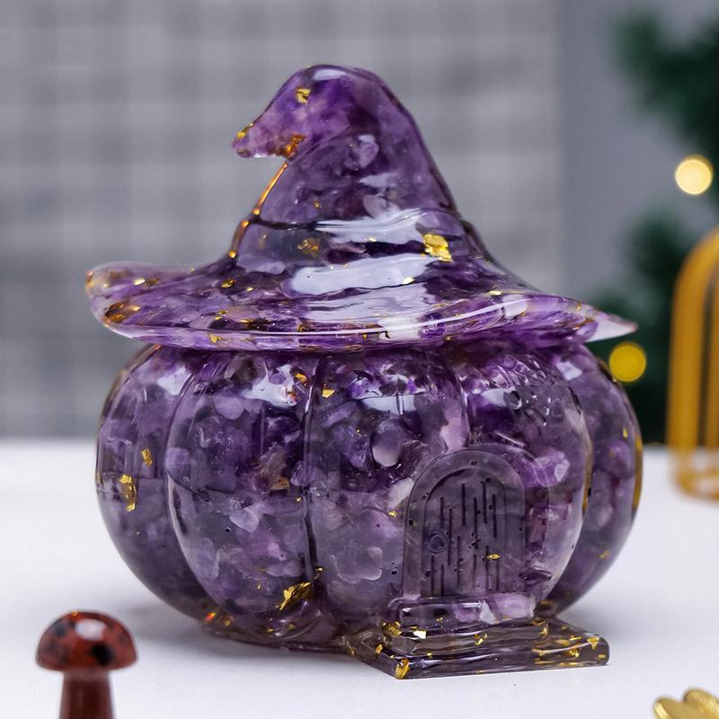 Natural Crystal Amethyst Gravel Gumming Resin Pumpkin Skull Hallowmas Decorative Gift Desktop Storage Household Supplies