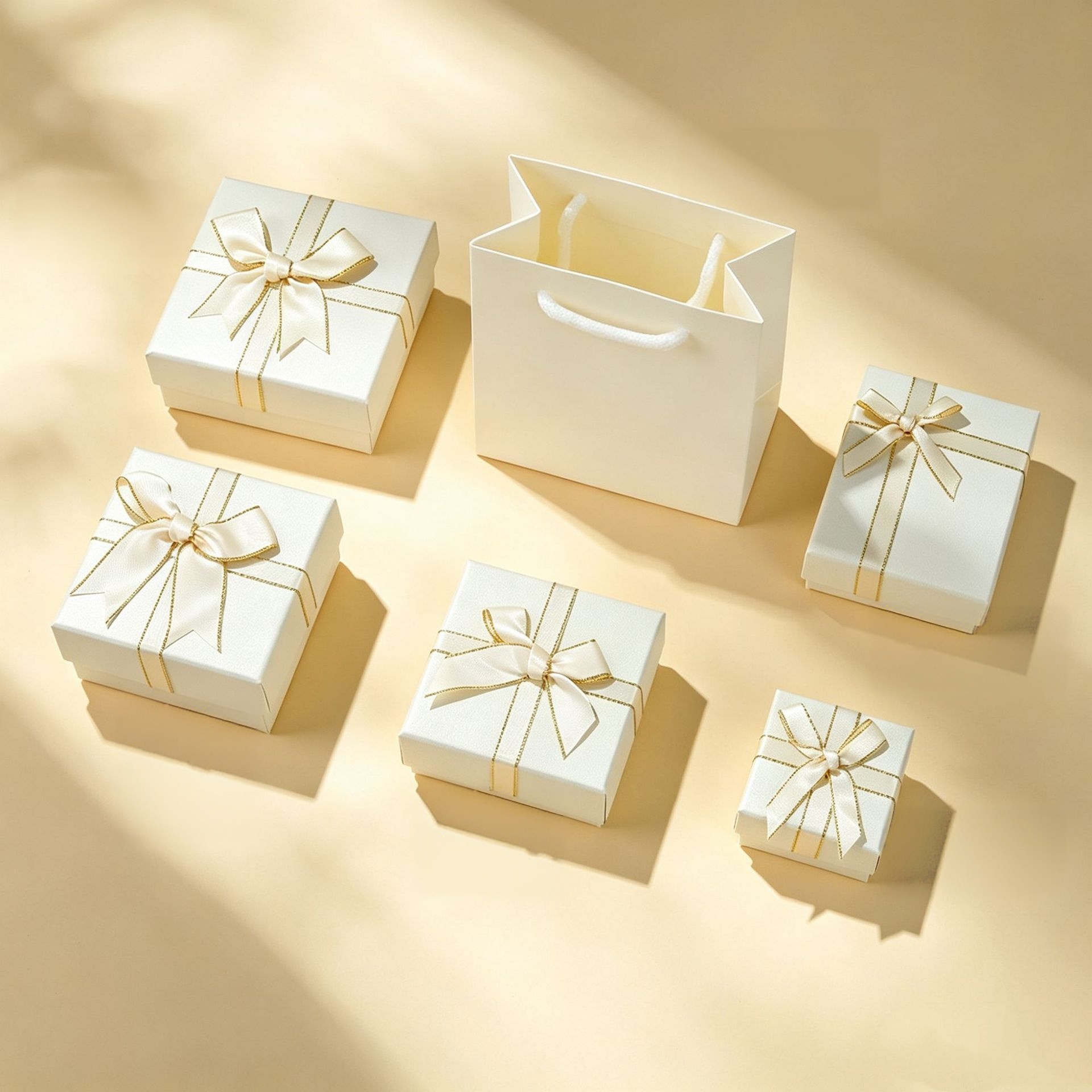 MYA4601--Bow-knot top and bottom cover jewelry box (white with gold trim)
