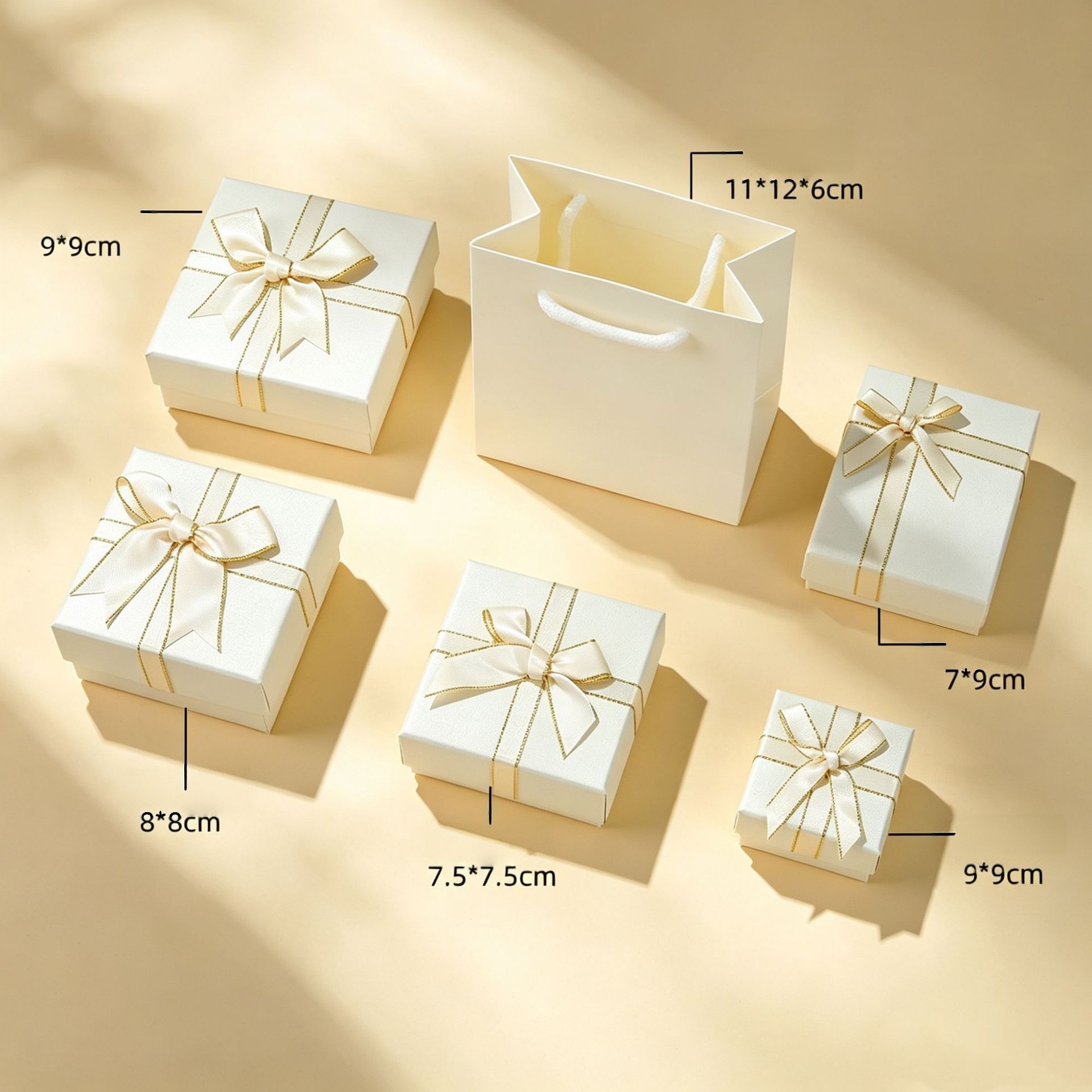 MYA4601--Bow-knot top and bottom cover jewelry box (white with gold trim)