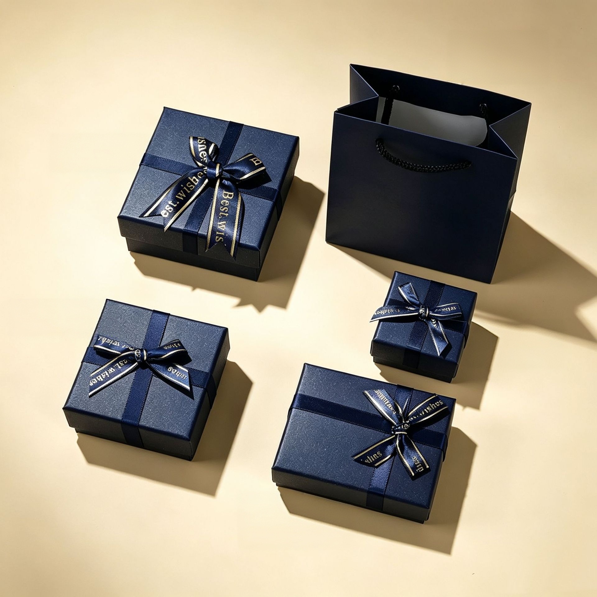 MYA4603--Bow-knot top and bottom cover jewelry box (dark blue)