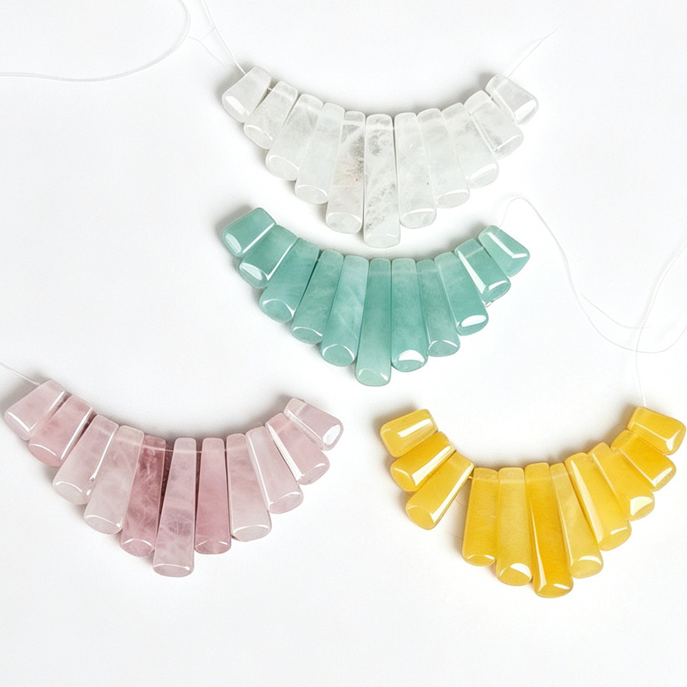 Natural Stone Trapezoidal Fan-Shaped Necklace Accessory with 11 Beads