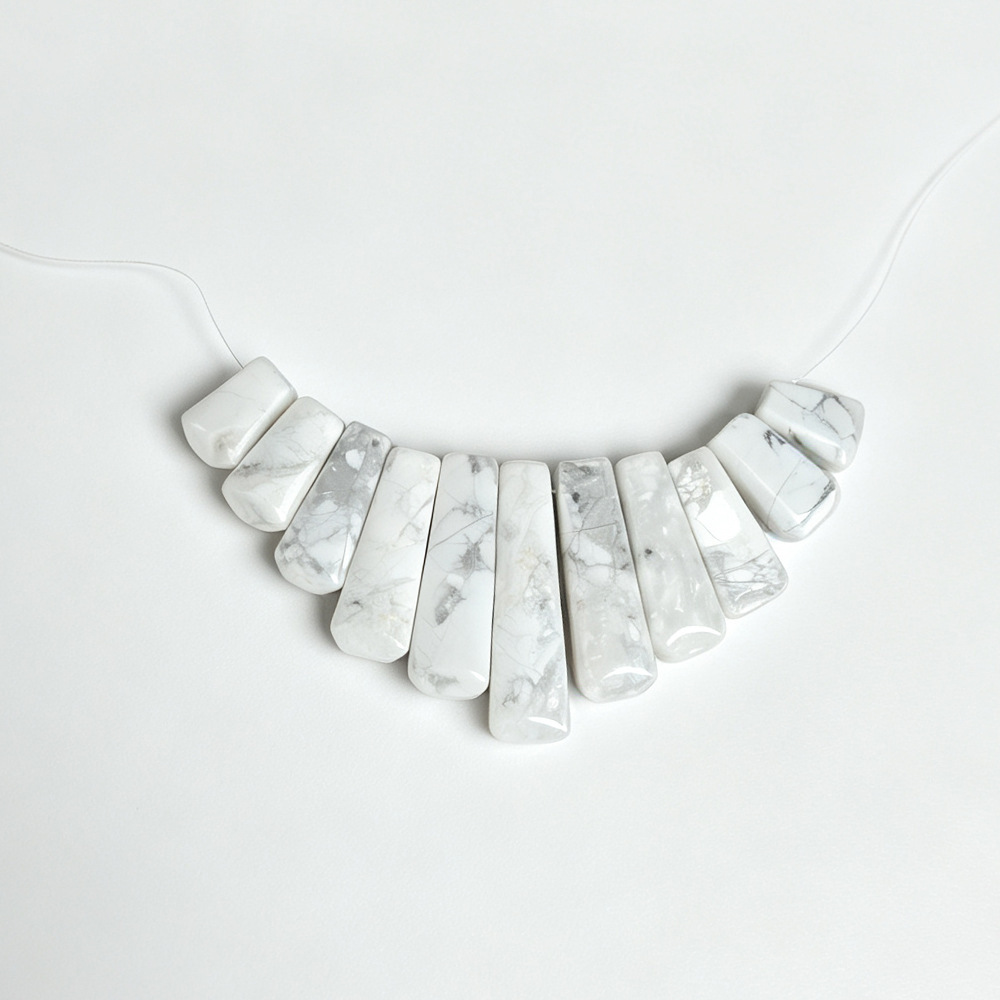 Natural Stone Trapezoidal Fan-Shaped Necklace Accessory with 11 Beads