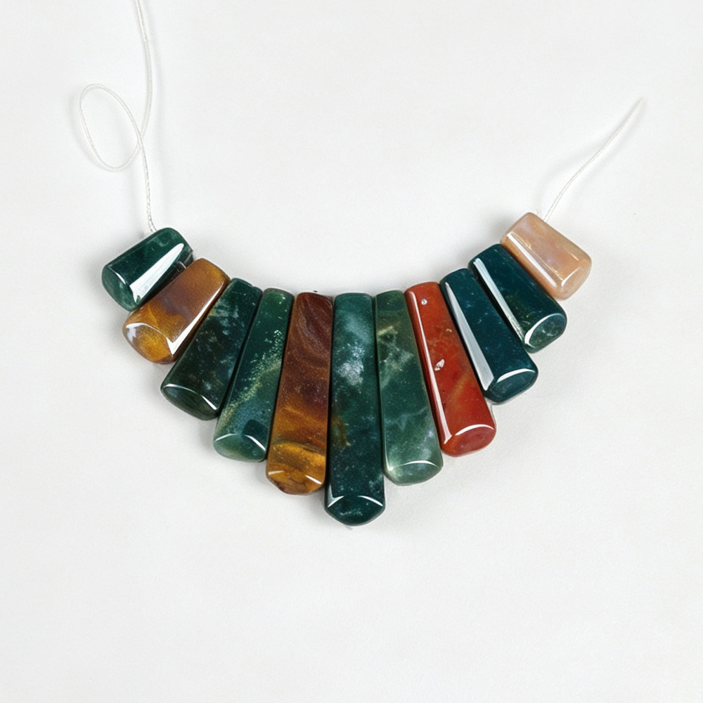 Natural Stone Trapezoidal Fan-Shaped Necklace Accessory with 11 Beads