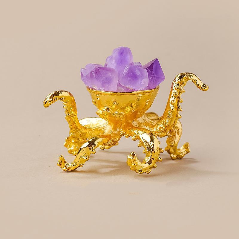 Natural Amethyst Cluster Octopus Metal Ornament