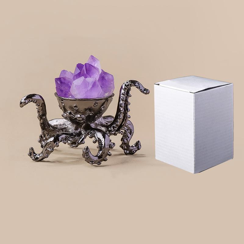 Natural Amethyst Cluster Octopus Metal Ornament