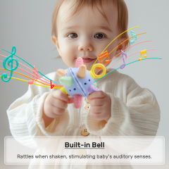 KUHU Silicone Teether Toy with Built-In Bell - Multiple Texture Points for Babies 0-12 Months