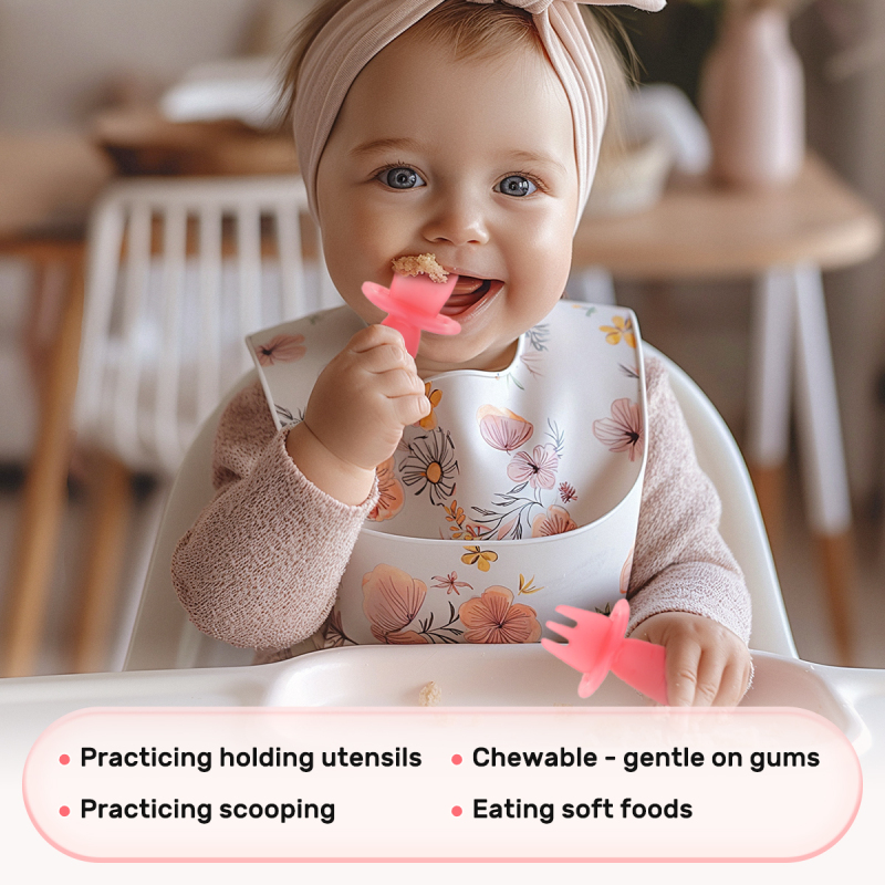 KUHU Carrot Silicone Spoon & Fork Set - Silicone Utensils for Babies & Toddlers, baby silicone spoon & Fork Set
