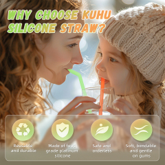 KUHU Straight and Bend Silicone Straw Set - 3 straight straws + 3 bend straws, Ideal for Babies, Toddlers, and Adults