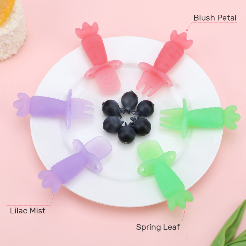 KUHU Carrot Silicone Spoon & Fork Set - Silicone Utensils for Babies & Toddlers, baby silicone spoon & Fork Set