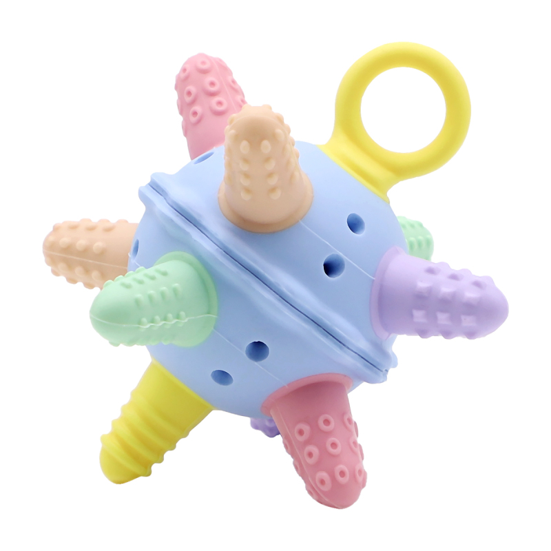 KUHU Silicone Teether Toy with Built-In Bell - Multiple Texture Points for Babies 0-12 Months