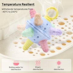 KUHU Silicone Teether Toy with Built-In Bell - Multiple Texture Points for Babies 0-12 Months