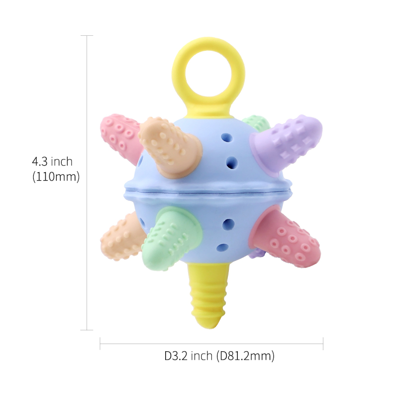 KUHU Silicone Teether Toy with Built-In Bell - Multiple Texture Points for Babies 0-12 Months