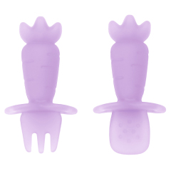 KUHU Carrot Silicone Spoon & Fork Set - Silicone Utensils for Babies & Toddlers, baby silicone spoon & Fork Set