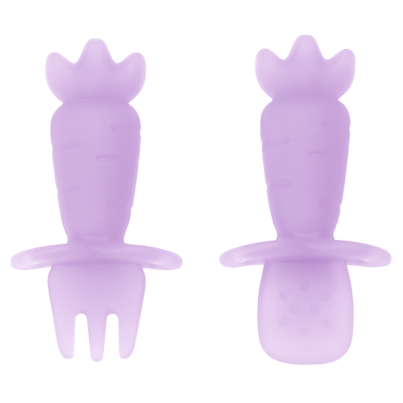 KUHU Carrot Silicone Spoon & Fork Set - Silicone Utensils for Babies & Toddlers, baby silicone spoon & Fork Set