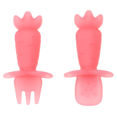 KUHU Carrot Silicone Spoon & Fork Set - Silicone Utensils for Babies & Toddlers, baby silicone spoon & Fork Set