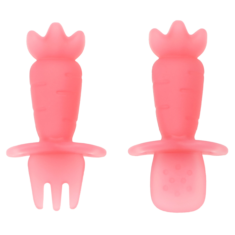 KUHU Carrot Silicone Spoon & Fork Set - Silicone Utensils for Babies & Toddlers, baby silicone spoon & Fork Set