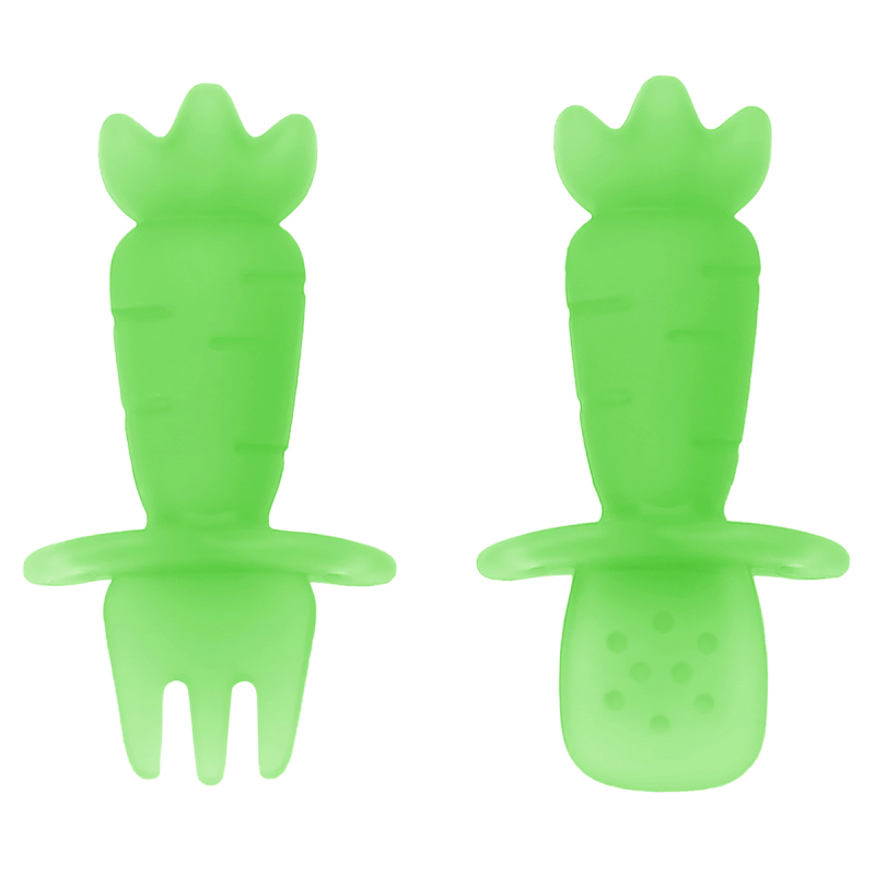 KUHU Carrot Silicone Spoon & Fork Set - Silicone Utensils for Babies & Toddlers, baby silicone spoon & Fork Set