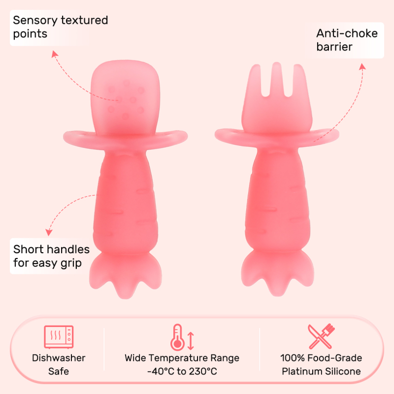 KUHU Carrot Silicone Spoon & Fork Set - Silicone Utensils for Babies & Toddlers, baby silicone spoon & Fork Set