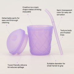 KUHU Ice Cream Silicone Straw Cup - Spill-Proof Straw Cup for Babies and Kids