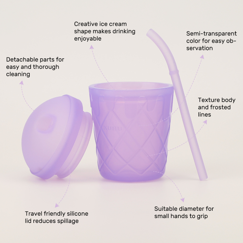 KUHU Ice Cream Silicone Straw Cup - Spill-Proof Straw Cup for Babies and Kids