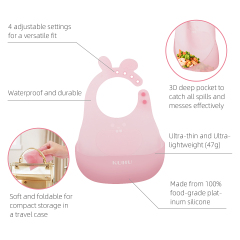 KUHU UltraThin Silicone Baby Bib - Waterproof, Easy to Clean, Adjustable - Ideal for Babies and Toddlers
