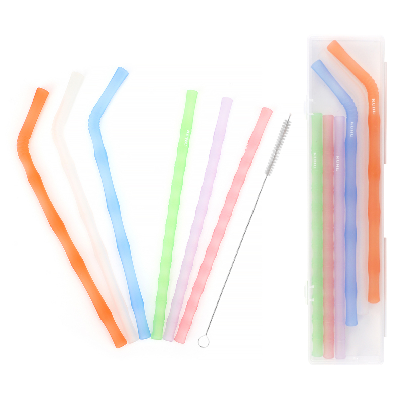 KUHU Bamboo Joint Silicone Straw Set - Perfect for Babies, Toddlers, and Adults - Includes 3 Straight + 3 Bent Straw