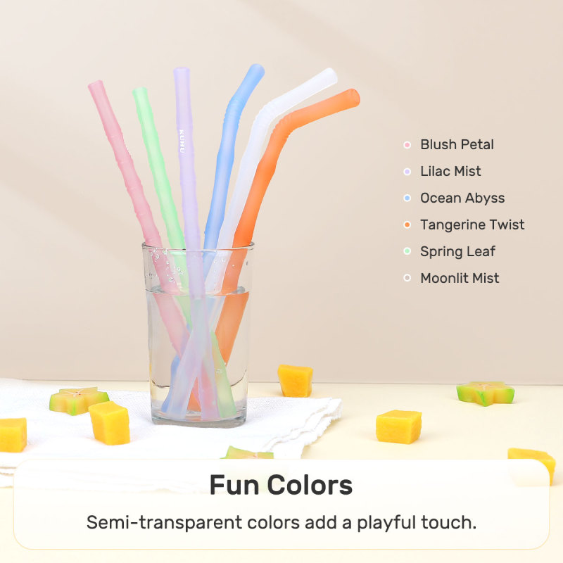 KUHU Bamboo Joint Silicone Straw Set - Perfect for Babies, Toddlers, and Adults - Includes 3 Straight + 3 Bent Straw