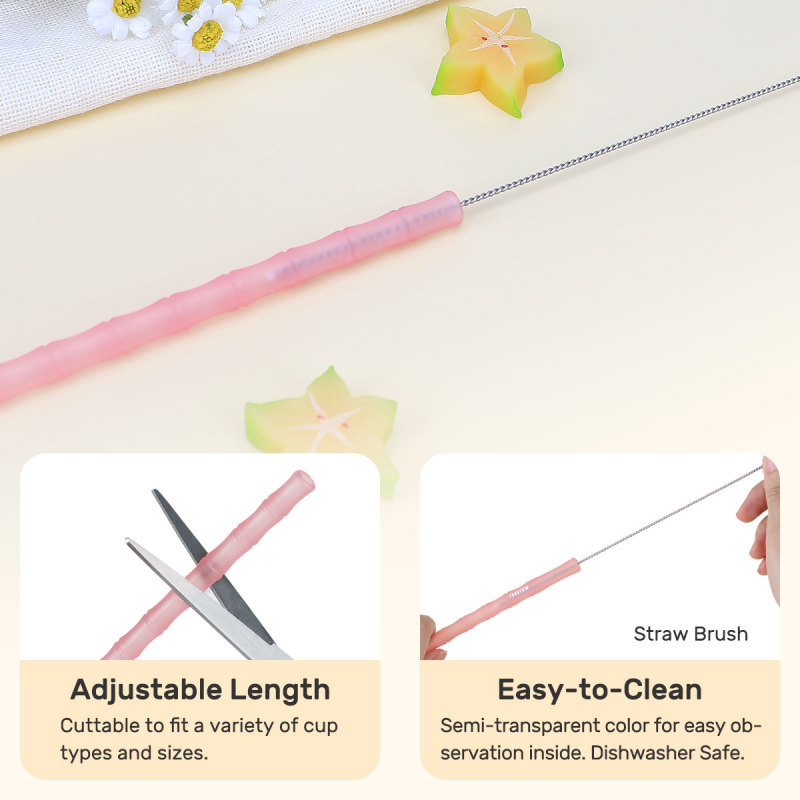 KUHU Bamboo Joint Silicone Straw Set - Perfect for Babies, Toddlers, and Adults - Includes 3 Straight + 3 Bent Straw