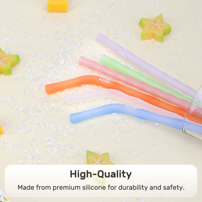 KUHU Bamboo Joint Silicone Straw Set - Perfect for Babies, Toddlers, and Adults - Includes 3 Straight + 3 Bent Straw