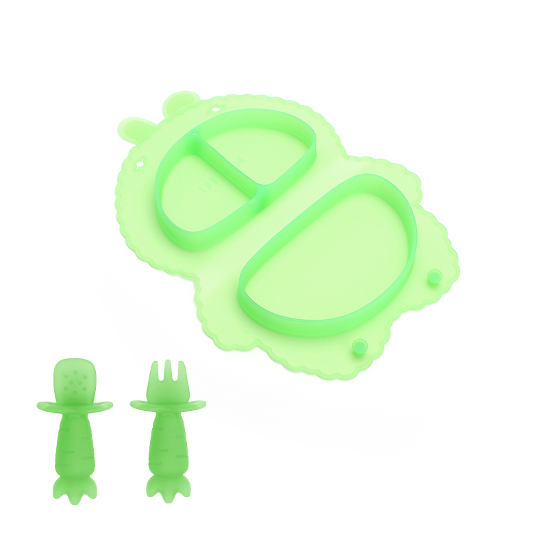 KUHU Silicone Bunny Shape Foldable Plate for Babies & Toddlers - Ideal Baby Plate with Suction, Easy Clean & Portable - Includes Baby Spoon and fork - Perfect for Mealtime Fun!