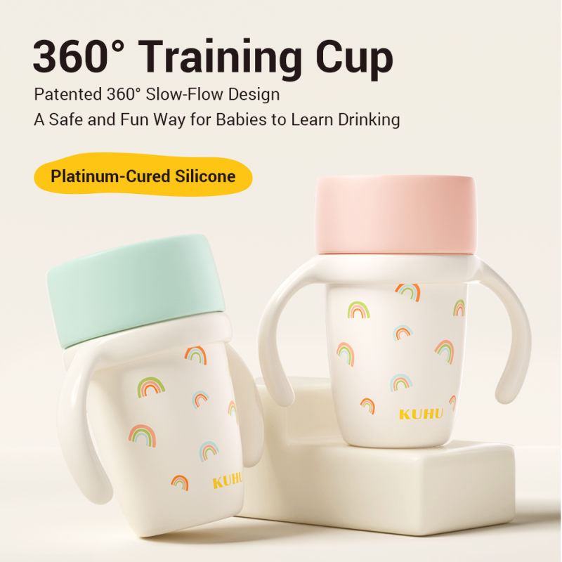 KUHU 360° Training Cup – Platinum Silicone Slow-Flow Spill-Proof Cup (240ml)