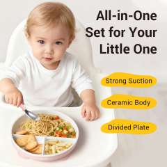 7 month baby self feeding with ceramic baby plate