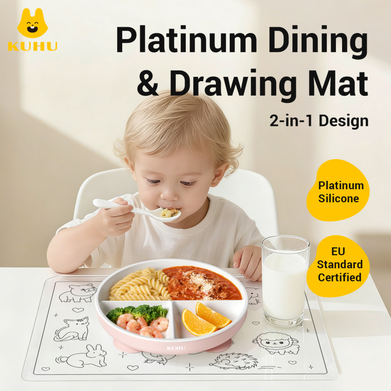 KUHU Platinum Silicone Kids Dining & Drawing Mat – Reusable, Non-Slip, Easy-Clean
