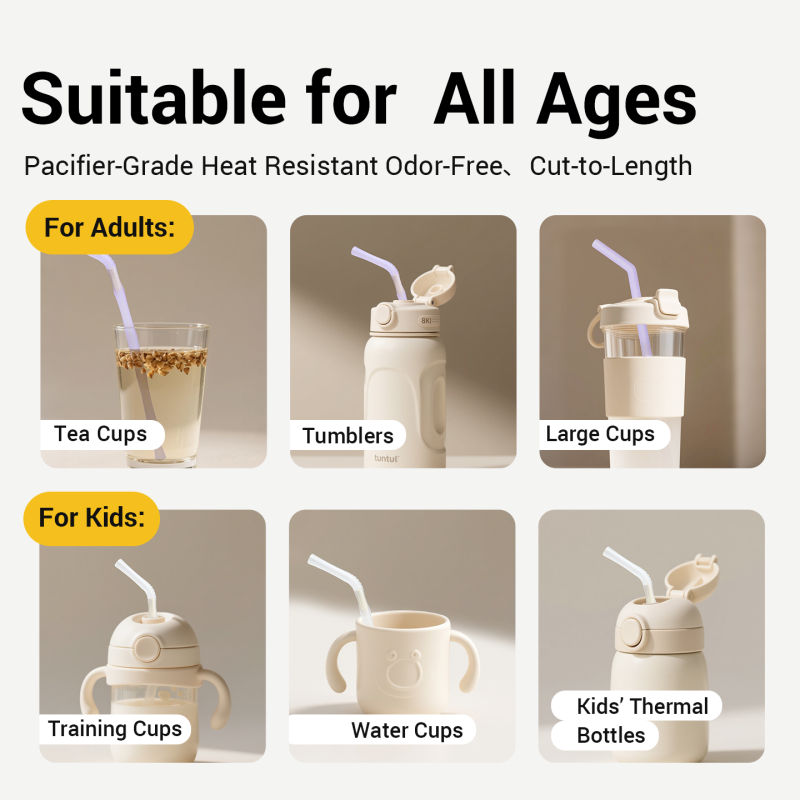 12-Pack Food-Grade Silicone Straw Set for Babies & Families