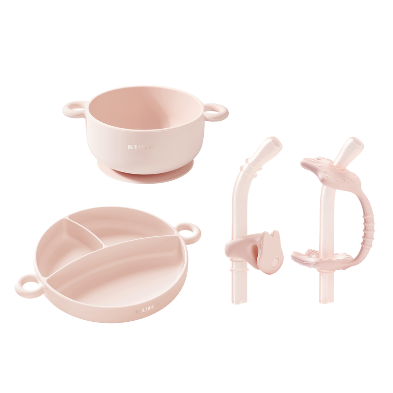 KUHU Platinum Silicone Baby Feeding Set – Divider Plate, Silicone Bowl & Soup Straws