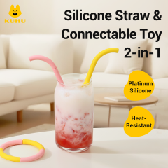 2-in-1 Silicone Straw & Connectable Toy for Kids — Food-Grade, Heat-Resistant, Odor-Free, Reusable Straw & Play Set