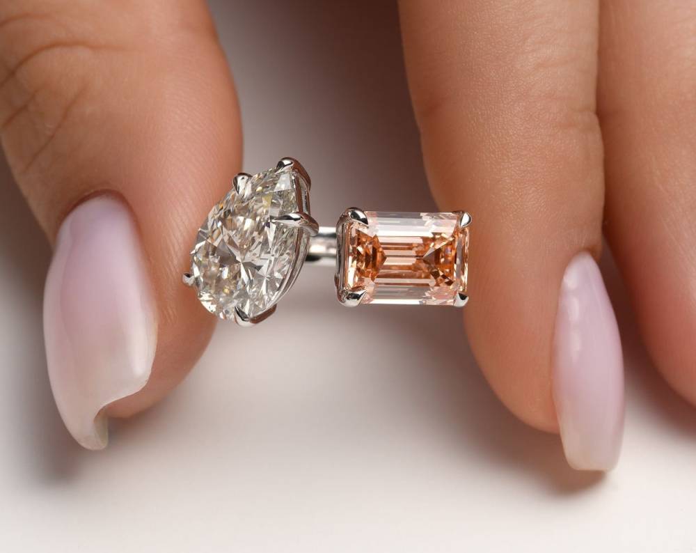 Engagement Ring with Fancy Pink 1 Carat Lab Diamonds
