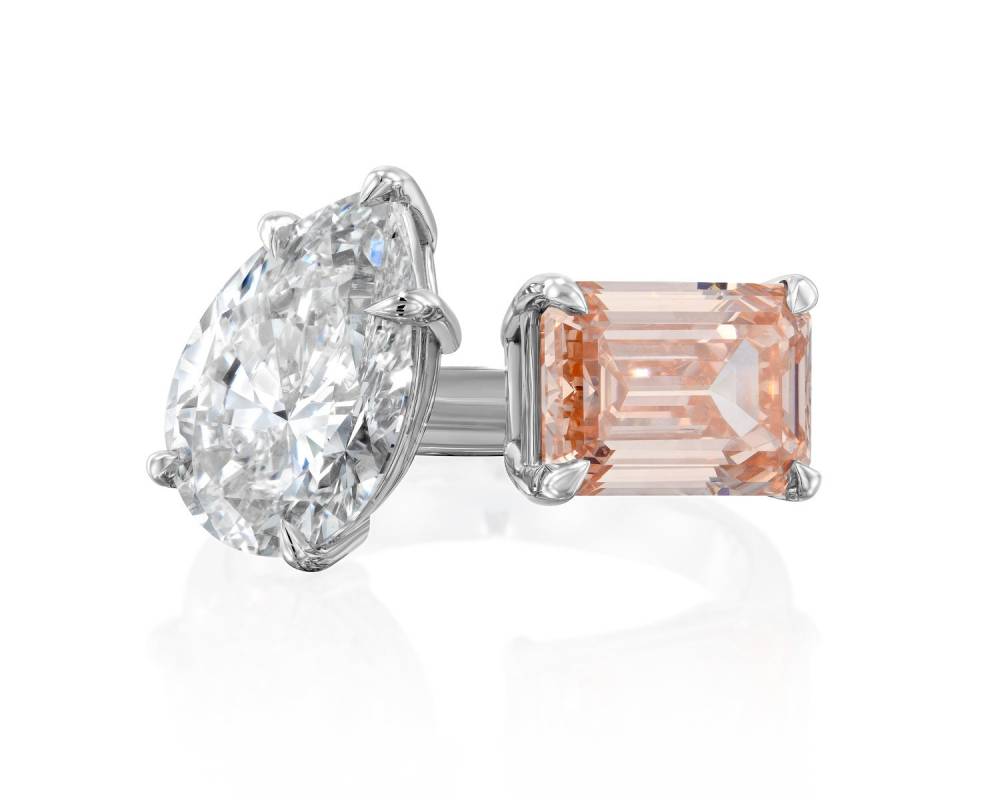Engagement Ring with Fancy Pink 1 Carat Lab Diamonds