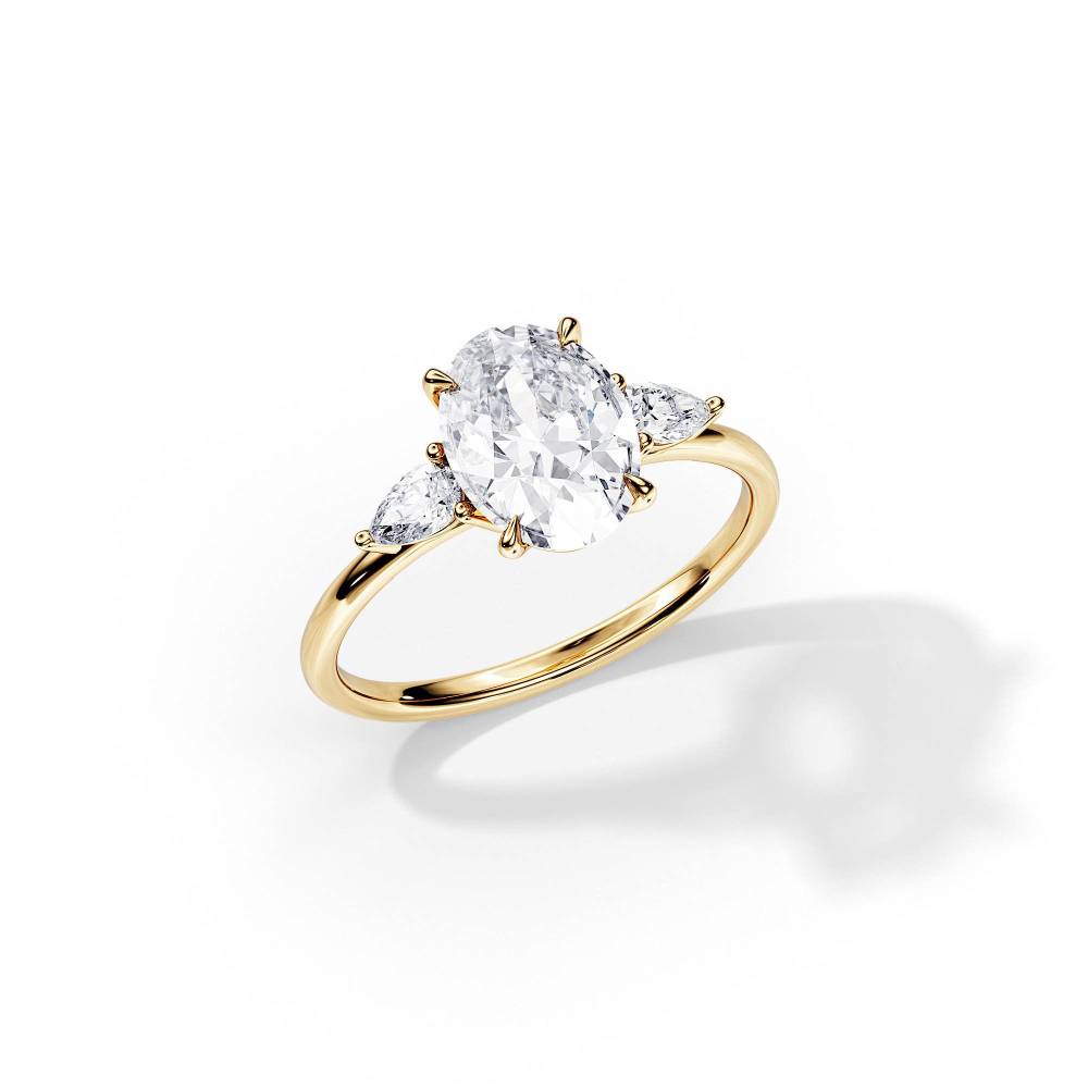 18K Yellow Gold Oval Three Stone Lab Diamond Engagement Ring