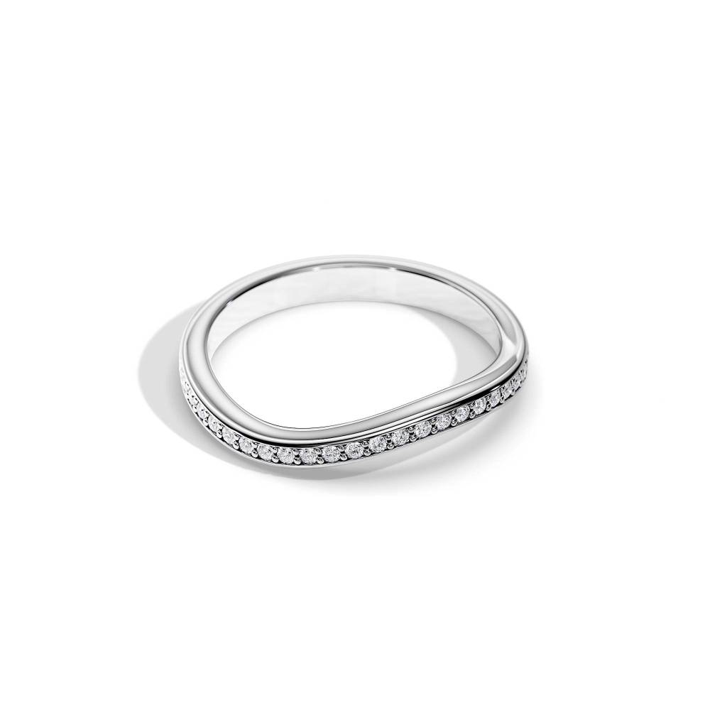 Curved Channel Set Diamond Wedding Band far view