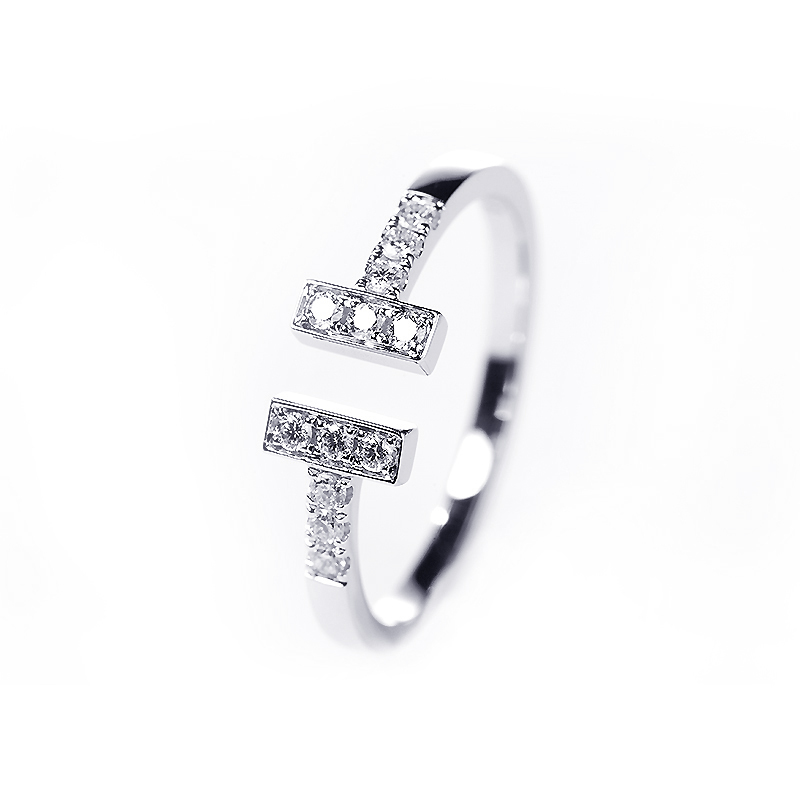 Double T Shape Quarter Pave Open Lab Diamond Wedding Ring
