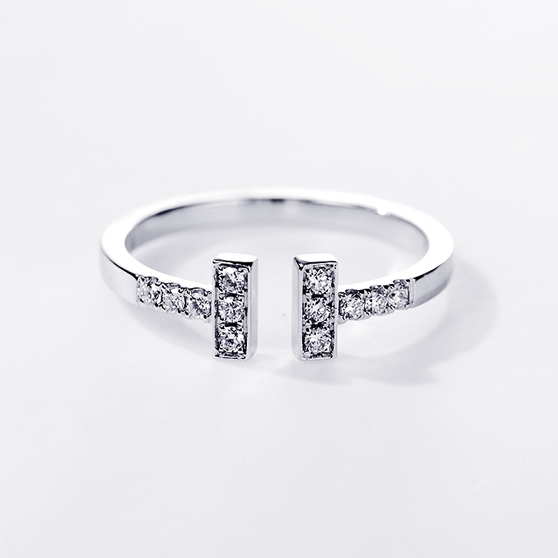 Double T Shape Quarter Pave Open Lab Diamond Wedding Ring in Platinum