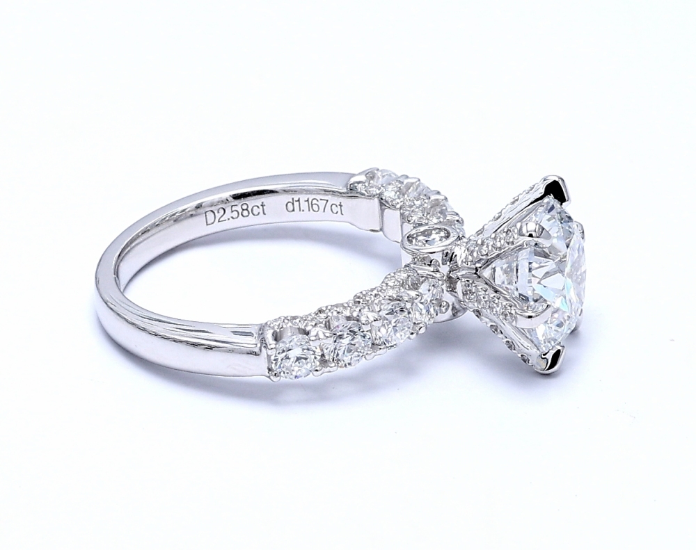 3.747 ct. tw. Solitaire Hidden Halo Lab Cultured Diamond With Half Pave Band 2.58 main dimond