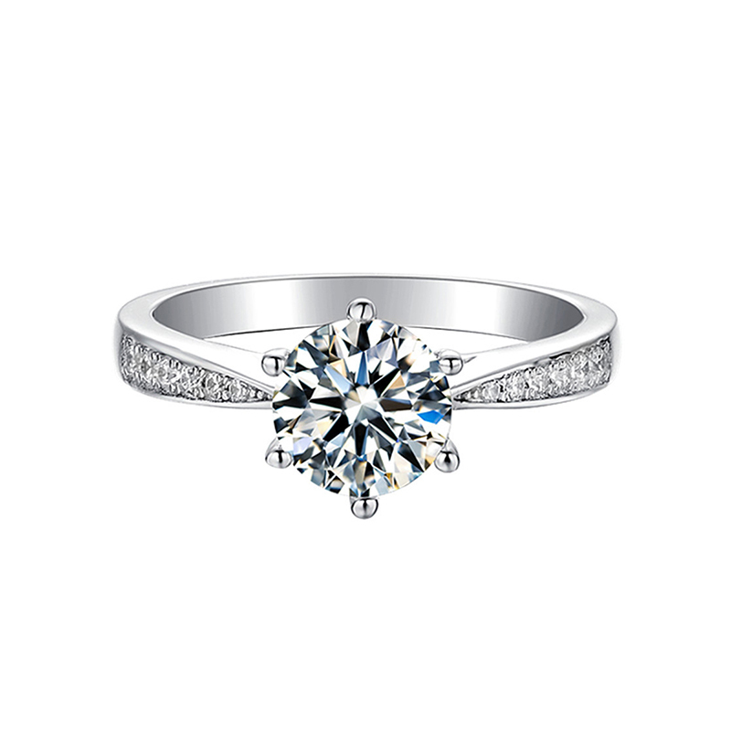 Classic 6 Prong Solitaire Lab Cultured Diamond Engagement Ring With Half Pave Band
