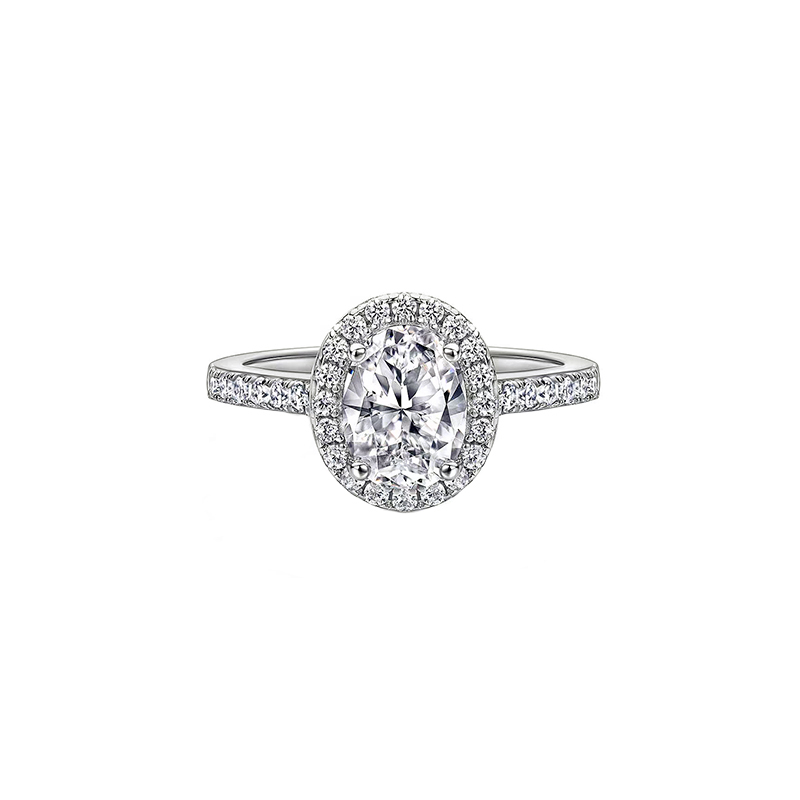 Oval Cut Halo Diamond Ring with Half Eternity Band